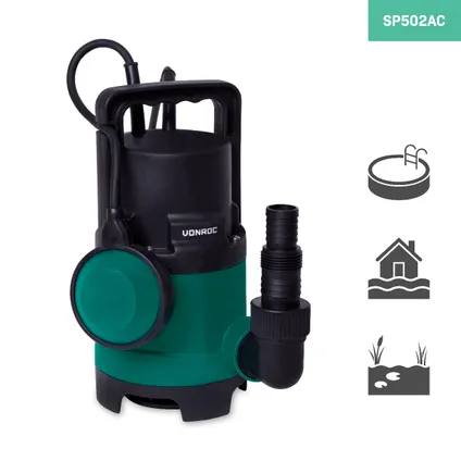 VONROC Dompelpomp –- Vuilwaterpomp - Waterpomp - 400W – 8000l/h – Voor vuil- en schoonwater – Met v 6