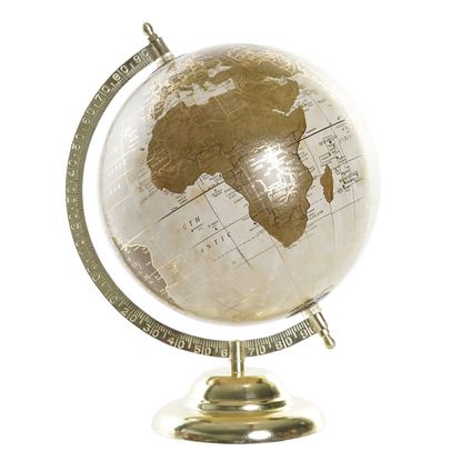 Items Deco Wereldbol/globe op voet - kunststof - creme/goud - 20 x 30 cm