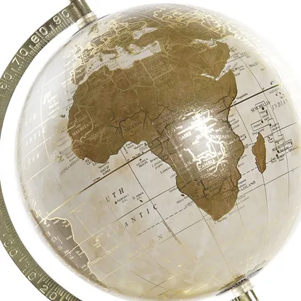 Items Deco Wereldbol/globe op voet - kunststof - creme/goud - 20 x 30 cm 2