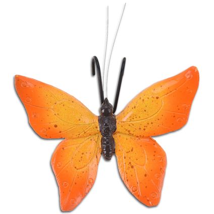 Pro Garden bloempothanger vlinder - kunststeen - oranje - 13 x 10 cm