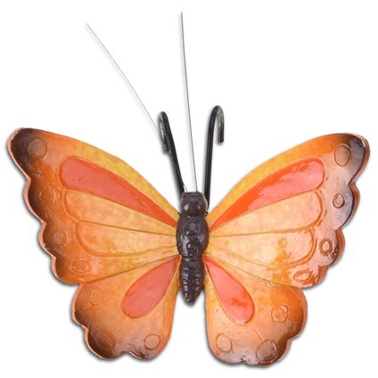 Pro Garden bloempothanger vlinder - kunststeen - oranje/rood- 13 x 10 cm
