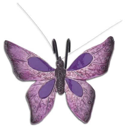 Pro Garden bloempothanger vlinder - kunststeen - paars - 13 x 10 cm
