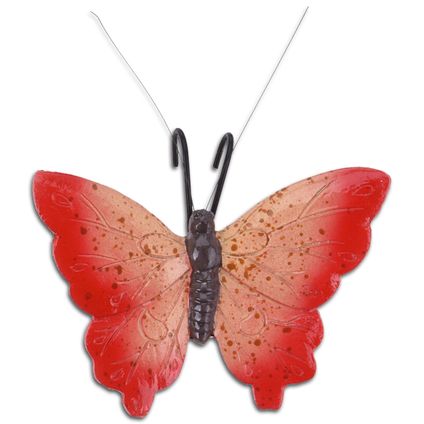 Pro Garden bloempothanger vlinder - kunststeen - rood - 13 x 10 cm