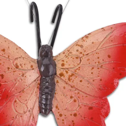 Pro Garden bloempothanger vlinder - kunststeen - rood - 13 x 10 cm 3