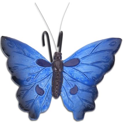 Pro Garden bloempothanger vlinder - kunststeen - blauw - 13 x 10 cm