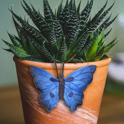 Pro Garden bloempothanger vlinder - kunststeen - blauw - 13 x 10 cm 2