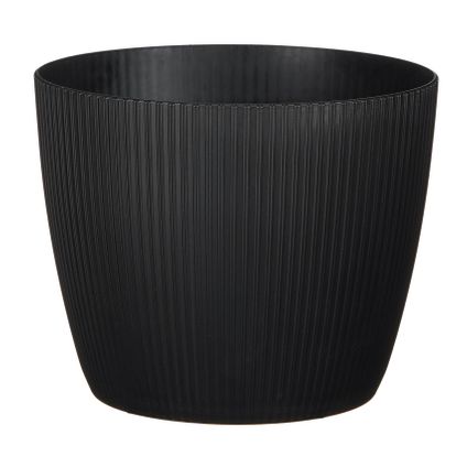 Mica Decorations Plantenpot - kunststof - zwart/ribbels- 19x19 cm