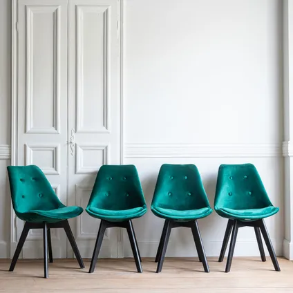 Set van 4 groene NORA fluwelen stoelen met kussen 2