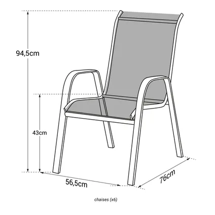 Set van 6 MARBELLA stoelen in grijs textilene - grijs aluminium 5