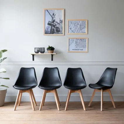 Set van 4 zwarte NORA Scandinavische stoelen met kussen 2