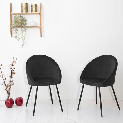 Set van 2 vintage DIANE zwart fluwelen stoelen