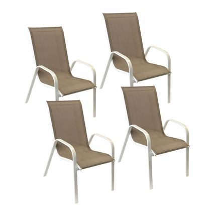 Set van 4 MARBELLA stoelen in taupe textilene - wit aluminium
