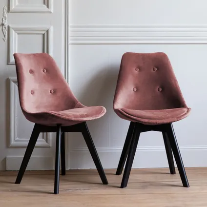 Set van 2 roze NORA fluwelen stoelen met kussen 2