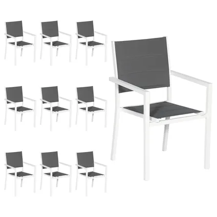 Set van 10 wit aluminium beklede stoelen - grijs textilene 2