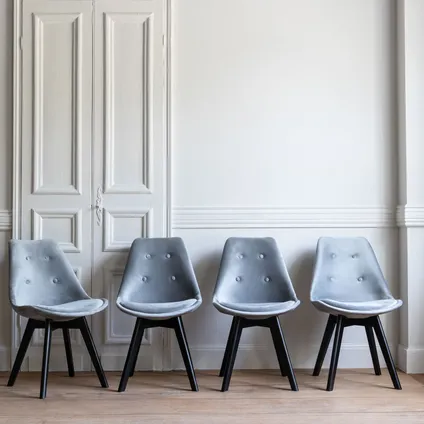 Set van 4 grijze NORA fluwelen stoelen met kussen 2