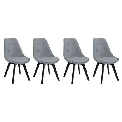 Set van 4 grijze NORA fluwelen stoelen met kussen 3