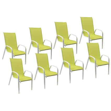 Set van 8 MARBELLA stoelen in groen textilene - wit aluminium