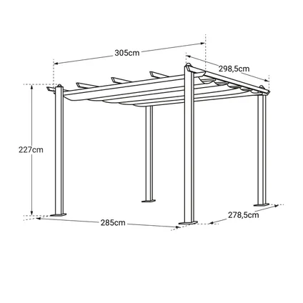 Pergola 3 × 3m CASSIS grijs - aluminium structuur 5