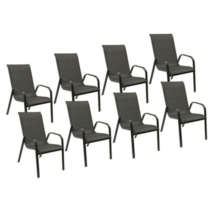 Set van 8 MARBELLA grijs textilene stoelen - antraciet grijs aluminium