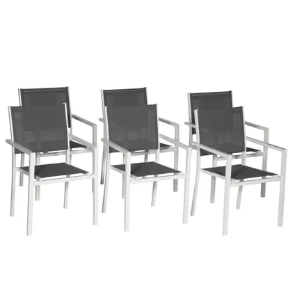 Set van 6 witte aluminium stoelen - grijs textilene 2