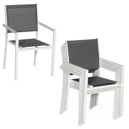 Lot de 6 chaises en aluminium blanc - textilène gris 4