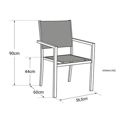 Lot de 6 chaises en aluminium blanc - textilène gris 5