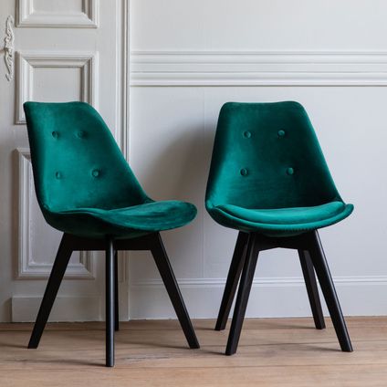 Set van 2 groene NORA fluwelen stoelen met kussen