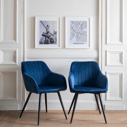 Set van 2 blauwe BERTILLE fluwelen stoelen