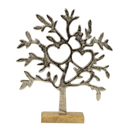 Decoratie levensboom - Tree of Life - aluminium/hout - 23x26 cm