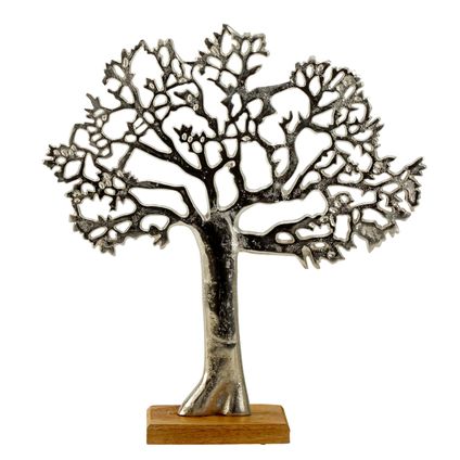 Decoratie levensboom - Tree of Life - aluminium/hout - 31 x 34 cm