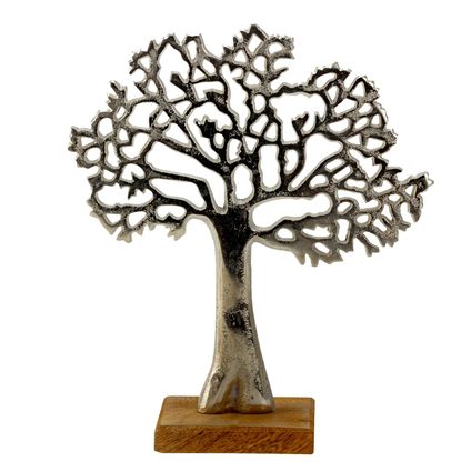 Decoratie levensboom - Tree of Life - aluminium/hout - 23 x 26 cm - z
