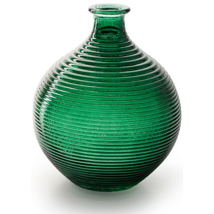 Jodeco Bloemenvaas - groen glas - ribbel - D16 x H20 cm