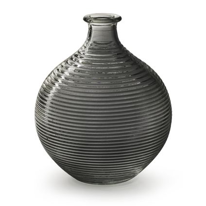 Jodeco Bloemenvaas - smoke grijs glas - ribbel - D16 x H20 cm