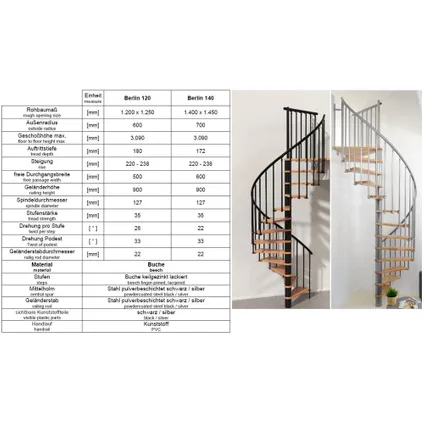 Escalier en colimaçon cadence - diamètre 120cm - métal gris avec marches en hêtre et rampe en PVC 4