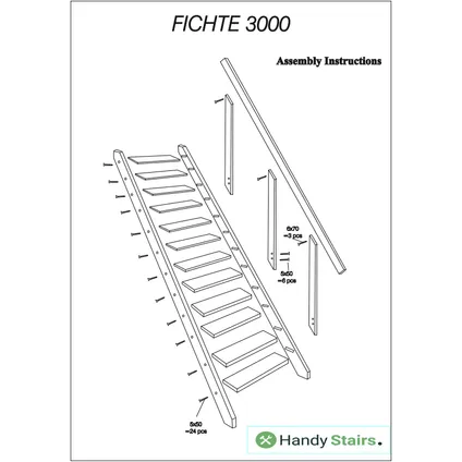 HandyStairs escalier droite "Fichte" - Largeur 55cm - Hauteur 286cm - 12 marches en pin - Avec main courante 3