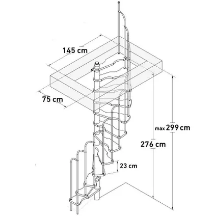 HandyStairs Escalier en colimaçon "Alpha" - hauteur 299 cm - Cage d'escalier 145x75 cm - 12 marches en pin 2