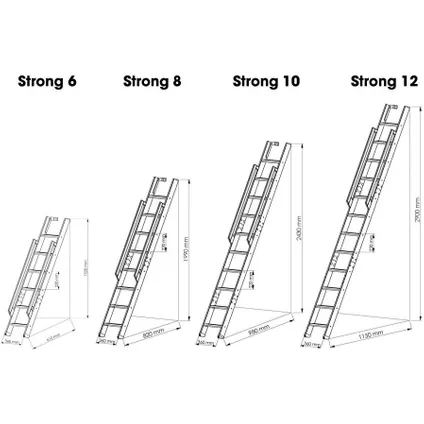 Escalier extensible - H=152 cm - Marches en hêtre - métal blanc 4