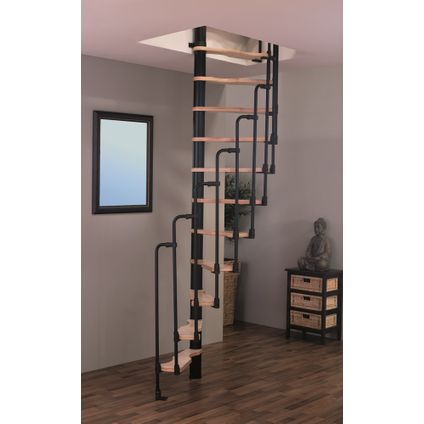 HandyStairs escalier en colimaçon gain de place "Sampax" - 120x60 cm - hauteur 299 cm - 12 marches en hêtre - Noir