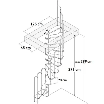 HandyStairs escalier en colimaçon gain de place "Sampax" - 120x60 cm - hauteur 299 cm - 12 marches en hêtre - Noir 2