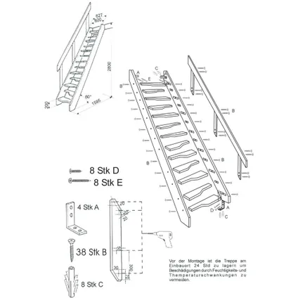 HandyStairs Escalier de meunier "Torino" avec main courante - largeur 62 cm - hauteur 280 cm - 13 marches en pin 3