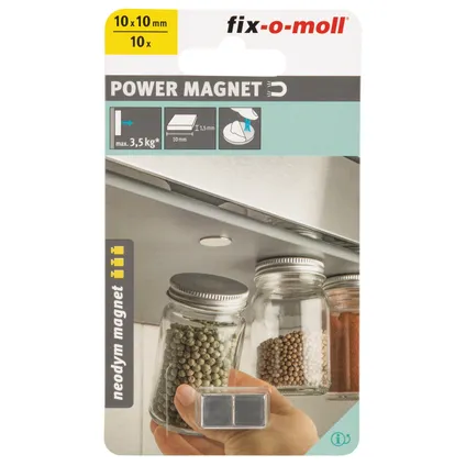 Fix-O-Moll vierkante magneet neodymium klevend zilver 10x10mm 10 stk 3
