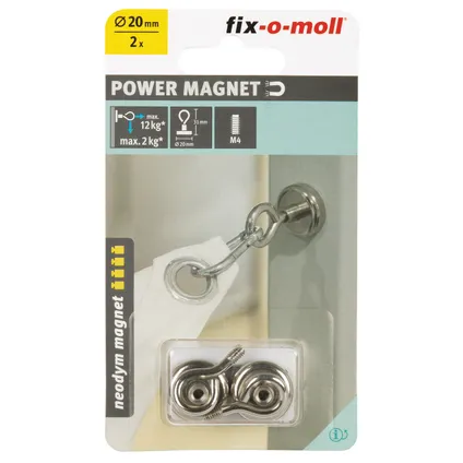 Fix-O-Moll Magneet Neodymium met oog 20mmx31mm 2 stk 2