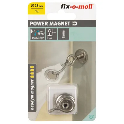 Fix-O-Moll Magneet Neodymium met oog 25mmx42mm 2