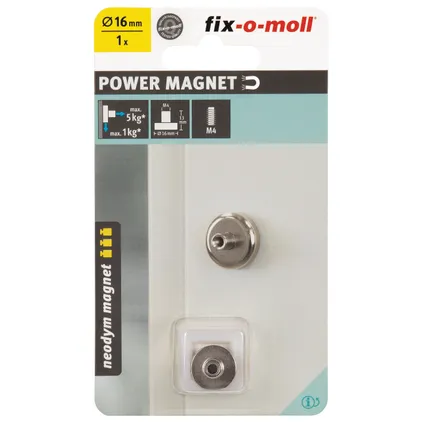 Fix-O-Moll magneet neodymium zilver draadbus 16mm 2