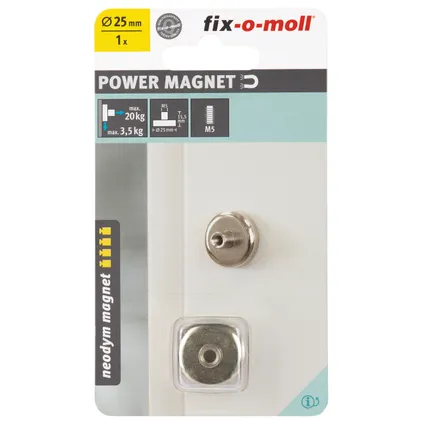 Fix-O-Moll magneet neodymium zilver draadbus 25mm 2