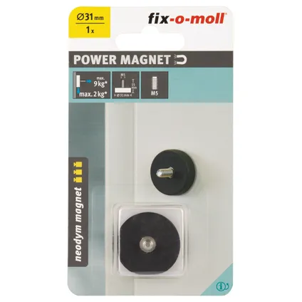 Fix-O-Moll Magneet neodymium schroefdraad rubber 31mm 2