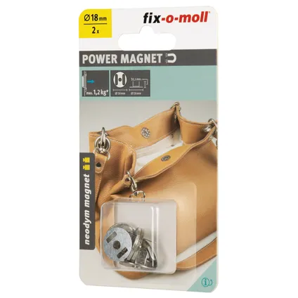 Fix-O-Moll Magneet neodymium slot zilver 18mm 2 stk 4