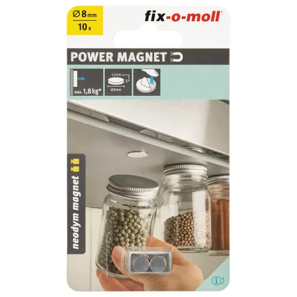 Fix-O-Moll magneet schijf neodymium klevend zilver 8mm 10 stk 2