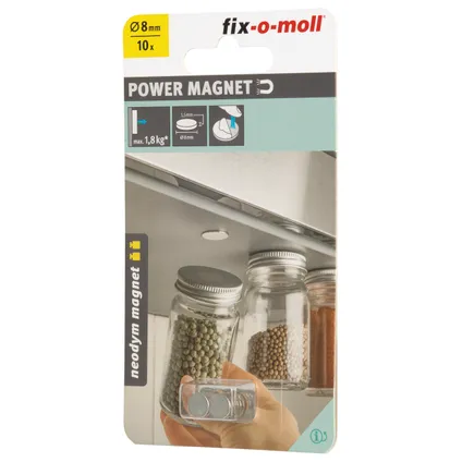 Fix-O-Moll magneet schijf neodymium klevend zilver 8mm 10 stk 4