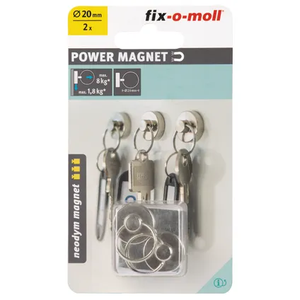 Fix-O-Moll sleutelhanger magneet neodymium zilver 20mm 2 stk 2
